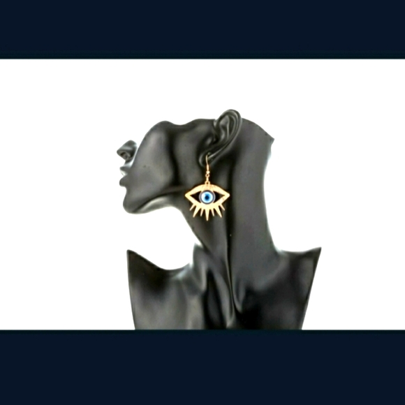 Evil Eye Rhinestone Earrings Blue Eyes Glam (BIN2) - Picture 4 of 5